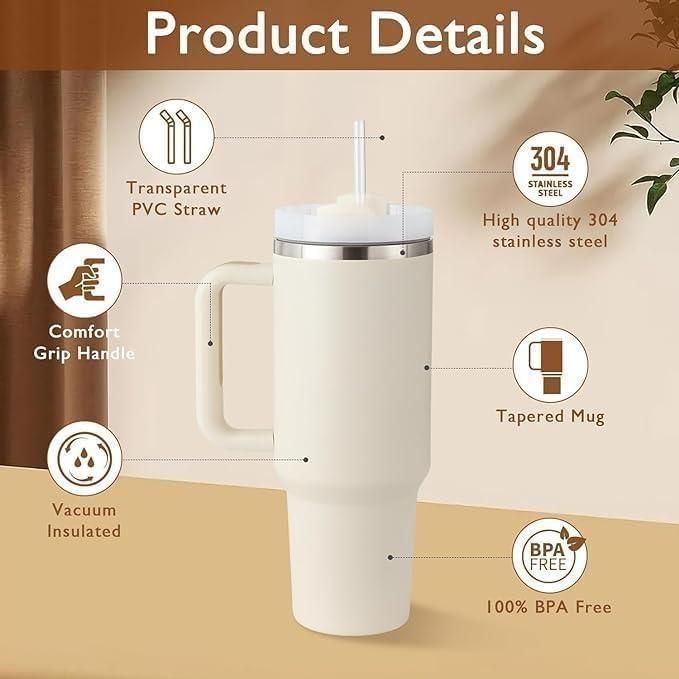 Tumbler with Lid and Straw 1200ML | Stainless Steel Vacuum Insulated Cup