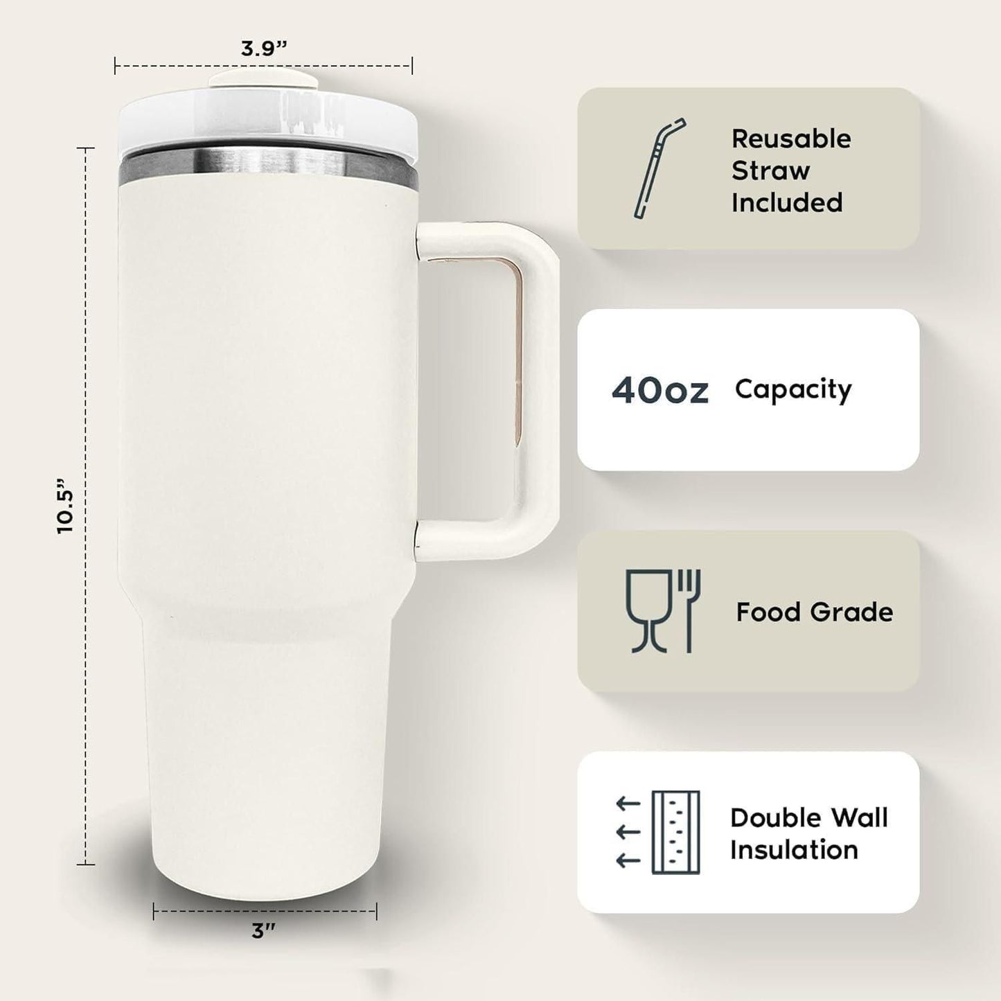 Tumbler with Lid and Straw 1200ML | Stainless Steel Vacuum Insulated Cup