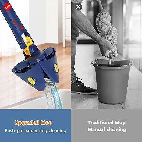 Blue Squeezing Triangle Cleaning Mop with Stainless Steel Long Handle