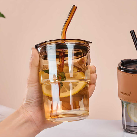 Glass Water Bottle with Straw | 300ml